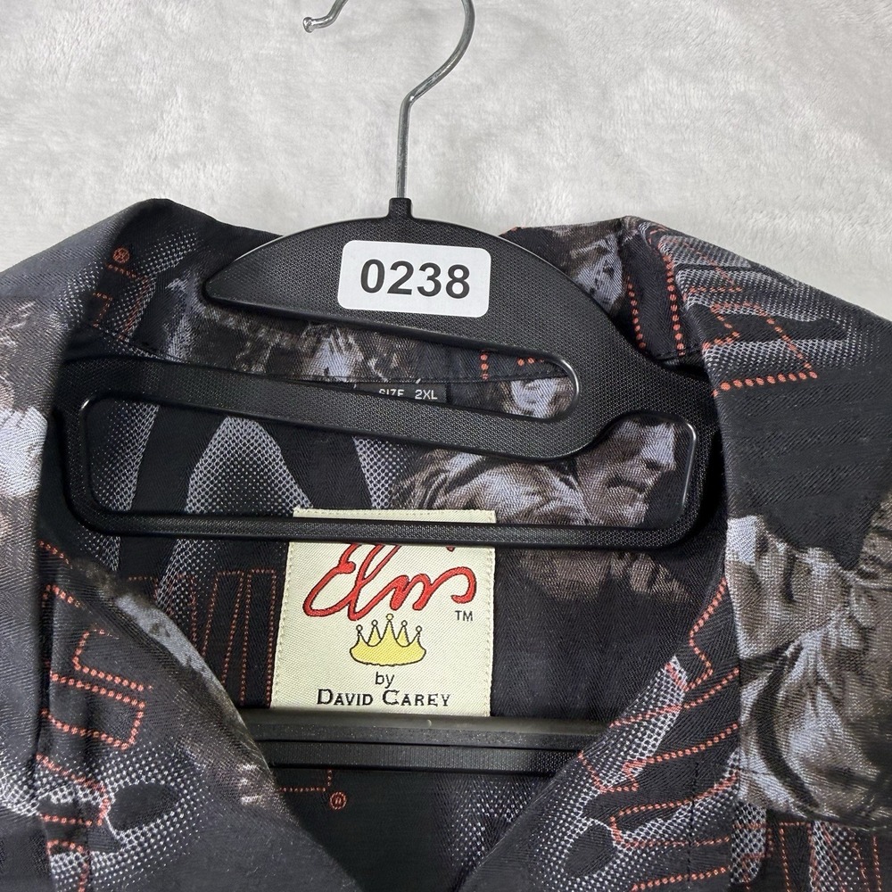 VINTAGE Elvis Presley David Carey‎ Shirt Mens 2XL Black Elvis AOP Hawaiian NWT - Picture 9 of 9